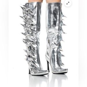 Silver Spiked Heeled Boots
